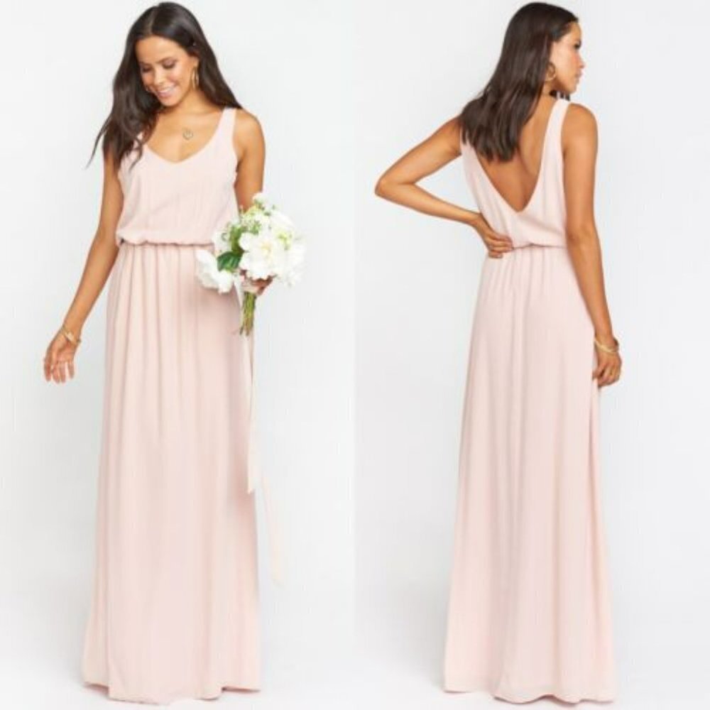 SHOW ME YOUR MUMU Dusty Blush Crisp Kendall Slit Maxi BRIDESMAID DRESS Small